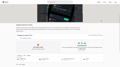 Sitio de Flathub mostrando las advertencias pertinentes a una determinada aplicación