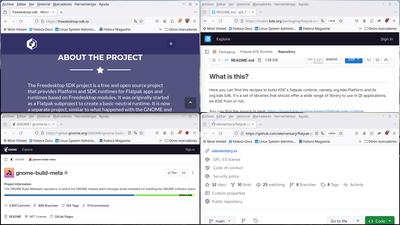 Existen diferentes runtimes para Flatpak, tales como freedesktop, GNOME, KDE y Elementary